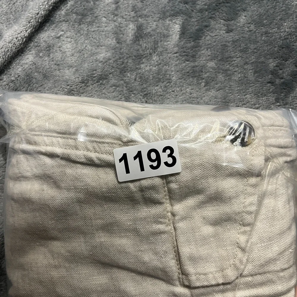 Caribbean 100% Linen Cargo Pants Mens 40x36 Beige Stretch Drawstring Relaxed EUC